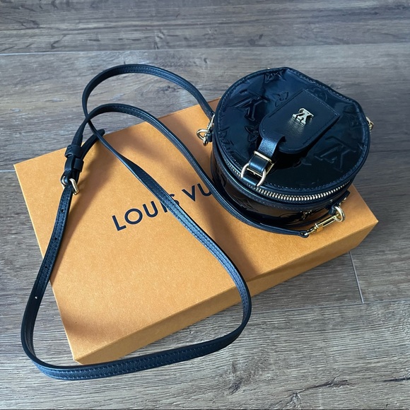 LOUIS VUITTON-AUTHENTIC Black Patent Leather Vernis Mini Boite Chapeau Handbag - Picture 9 of 16
